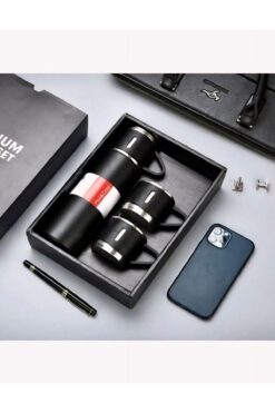 CNGZSHOP Özel Kutusunda Paslanmaz Çelik 3 Bardaklı Vakumlu Termos Seti 12 Saate Kadar Isı Koruma Kamp Piknik