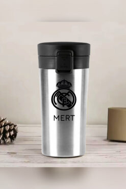 İŞTE BU Kişiye Özel Real Madrid Paslanmaz Çelik Termos Bardak 380 ml – Vakum Kapaklı