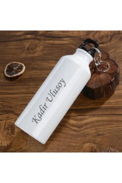 Hediye Vakti Kişiye Özel Atatürk Tasarımlı Kancalı Alüminyum Beyaz su matarası - 600mlt