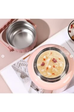 Elista Çelik Mama Termosu sıcak veya soğuk yiyecekler için öğle yemeği termosu 900 ml Pembe