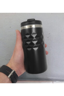 vegahediye v vega Geometrik Desenli Siyah Renk Termos Bardak 300mL