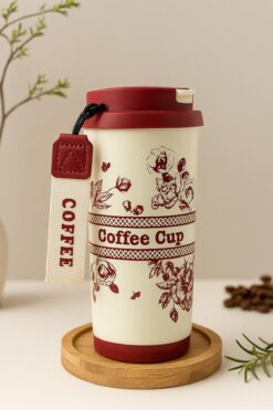 Halk Kitabevi 316 Paslanmaz Çelik Uğurlu Çiçek Desenli 500 ml Sızdırmaz Kapak Termos Bardak Mug Araç Kupa