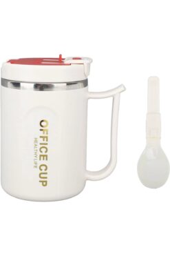 Evistro Paslanmaz Çelik Sızdırmaz Kaşıklı Kahve Termosu 500 ML Beyaz-Kırmızı Kapaklı İthal Ürün