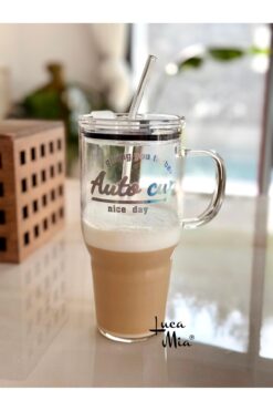 Luca Mia Laletta Mika Kapaklı Cam Pipetli Cam Termos/Bardak 1200 Ml