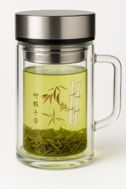 MADENURE Bitki Çayı Termosu Filtreli Kuluplu Cam Termos 360ml Çift Katmanlı Paslanmaz Çelik Cam Termos