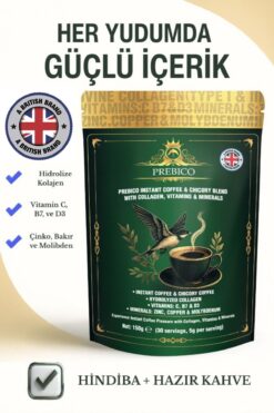 Prebico Prebiyotik, Kolajen, Multivitamin, Multimineral ve Hindiba İçeren Hazır Detoks Kahvesi