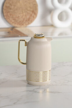 Vadi Krem Gold Detaylı Lüks Paslanmaz Çelik Termos Sürahi-1 lt.