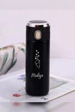 İŞTE BU Kişiye Özel 450 ML Dijital Isı Göstergeli Kilitli Kapaklı Kedi Baskılı Paslanmaz Çelik Termos