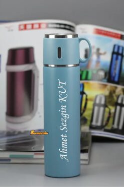 megame Kişiye Özel 580 ml Paslanmaz Çelik Bardaklı Termos, Çay Kahve Termos, Piknik Kamp Seyahat Termos