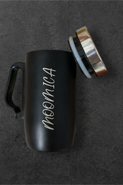 MOOMICA İsme Özel Lüx Çelik Termos Bardak Kulplu 280 ml - Siyah