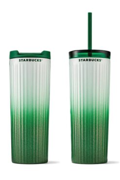 Starbucks Yeşil Beyaz Geçişli Çift Kapaklı Çelik Termos 473ml