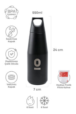 Espressolab Paslanmaz Çelik Siyah Şişe Termos 550 ml No:67