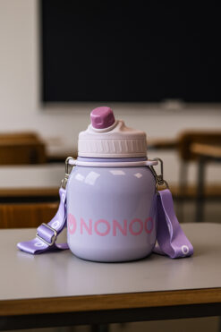 NONOO Paslanmaz Çelik Çift Ağız Pipetli 1 Litre Sıcak Soğuk Su Mor Termos Kamp Piknik Yemek Mama 1 Lt Okul