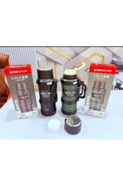 new power plus New Paslanmaz Çelik 2 Litre Termos 24 Saat Sıcak Soğuk Tutma renkler siyah-yeşil