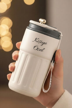 Giftino Kişiye Özel Dijital Isı Göstergeli Paslanmaz 304 White Çelik Bardak Termos Mug Kupa 400ml