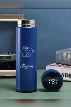 İŞTE BU Kişiye Özel 500ML Dijital Göstergeli Ayıcık Baskılı 304 Çelik Akıllı Termos - Isı Korumalı Şişe