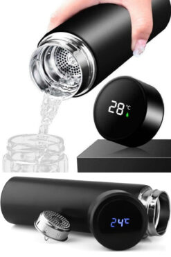 omilife Sıcaklık Göstergeli Termos Dijital Ekranlı Paslanmaz Çelik Akıllı Termos Isı Takibi Sağlayan Kapaklı