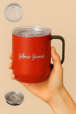 Halk Kitabevi Kişiye Özel 350 ML Şeffaf Kapak Kulplu Termos - Kırmızı Y35