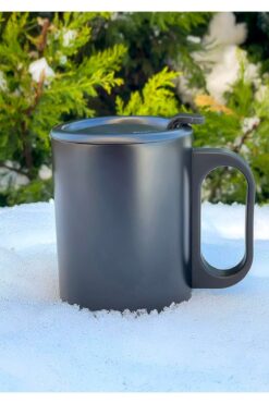 Verahed Mat Siyah Çift Katmanlı 304 Paslanmaz Çelik Kulplu 300ml Termos Bardak Travel Mug Kupa