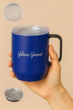 Halk Kitabevi Kişiye Özel 350 ML Şeffaf Kapak Kulplu Termos - Lacivert Y35