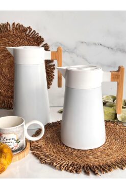 ROSSEV North Bambu Saplı Çelik Termos Beyaz 2'Li