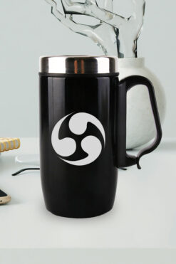 nesnelgift Siyah Çelik Kulplu Bardak Termos - Antik Sembol Motifli