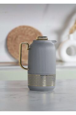 CEZVE HOME Krem Gold Detaylı Lüks Paslanmaz Çelik Termos Sürahi - 1 lt.