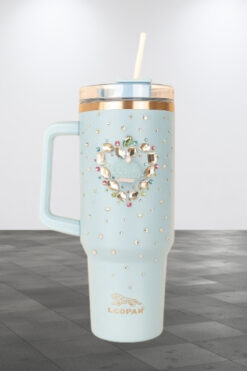 Elista Pipetli 1,2 litre Kulplu Çelik Termos Renkli Üzeri Taş İşlemeli BEBE MAVİSİ