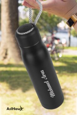 DURABLES Kişiye Özel Isimli Baskılı Termos 600 ml Çift Katmanlı 304 Çelik Taşıma Ipli Termos Mug Matara