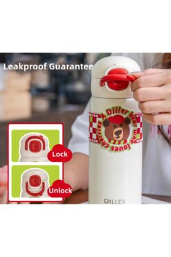 DILLER Bear 600ml Pipetli Paslanmaz Çelik 6 Saat Sıcak/Soğuk Tutma Özellikli Termos Matara Suluk