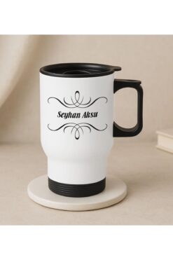 Bk Gift Kişiye Özel İsimli Kulplu Beyaz Çelik Bardak Termos Mug 450ml-6, Sevgiliye Hediye, Arkadaşa