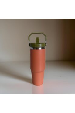 PRETTIFY CARE Charcoal Flip Straw Çift Duvar Yalıtımlı Paslanmaz Çelik  0.89 Lt  Pipetli Termos