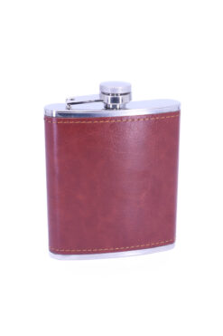 stainless steell Kahverengi Deri Kaplama Paslanmaz Çelik Cep Matarası - Hip Flask 7 OZ