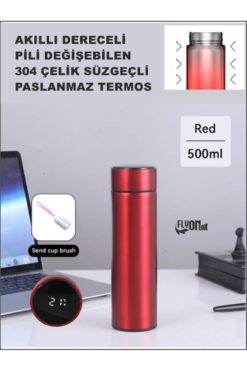 FLYONLOOK Derece Göstergeli  Çelik  Termos Pili Değişebilen Kamp,Araç,Ofis Süzgeçli Yeni Nesil Akıllı Mug