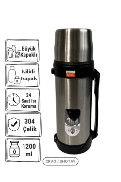 Shotay 1.2 L Çelik Termos | 304 Paslanmaz, Vakumlu, Sızdırmaz, Sıcak-Soğuk Koruma - GRİ