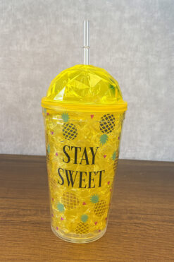 Two Two Renkli Yaz Desenli Pipetli İçecek Kupası-114 PArlak ananasşı Pipetli bardak