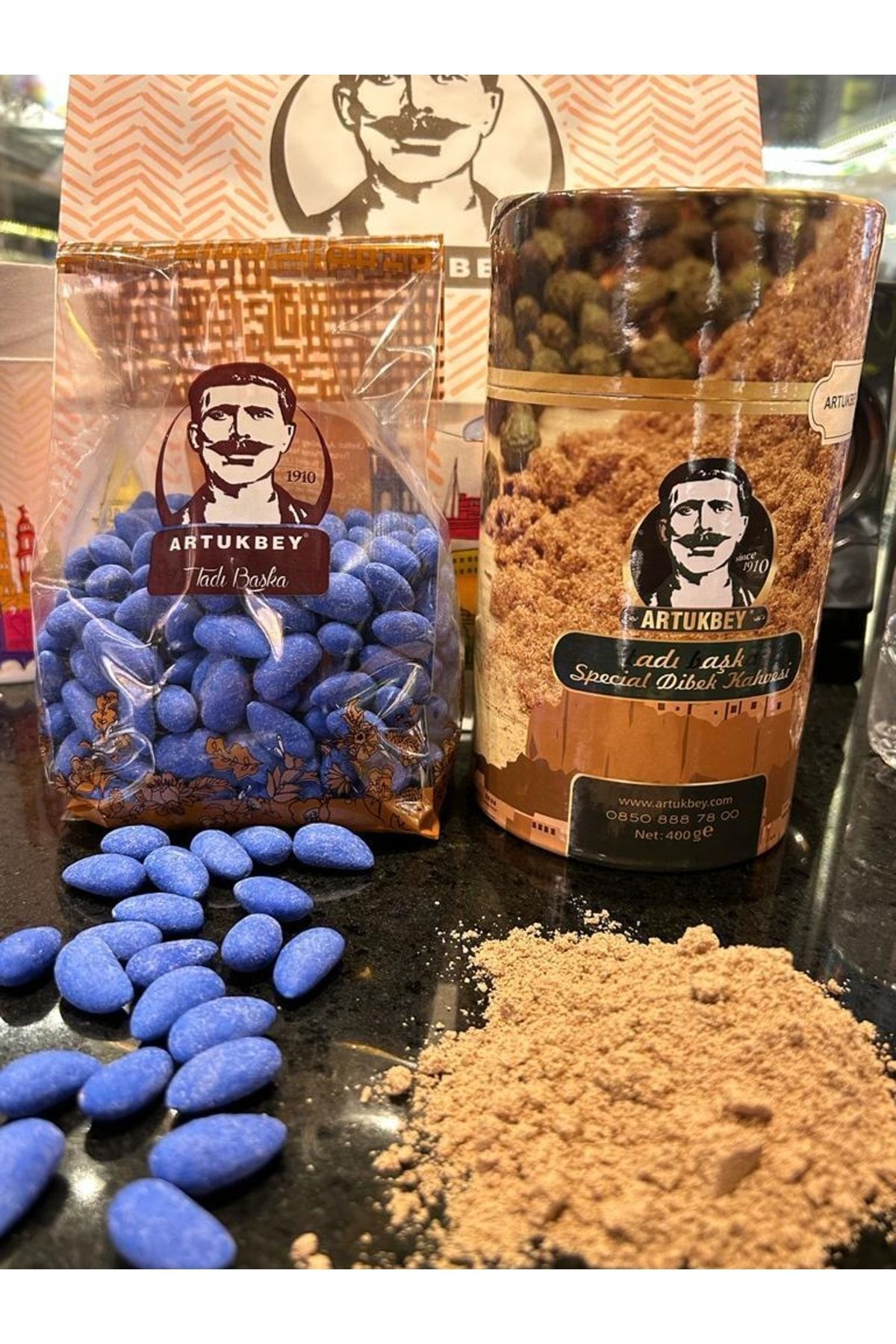 ARTUKBEY KAHVE Artukbey Special 400 gr Dibek 500 gr Badem Şekeri Ikili Paket