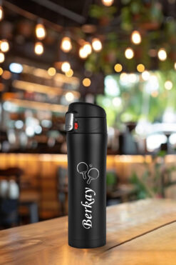 HEDGİFT Kişiye Özel Isimli Baskılı Termos Kilit Sistemli Sızdırmaz 304 Paslanmaz Çelik 450 ml Termos