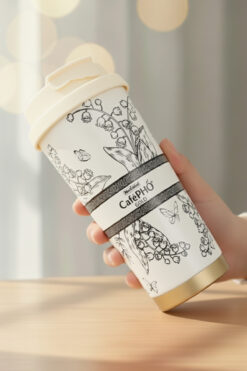 Giftino 316 Paslanmaz Çelik Zarif Çiçek Desenli 500 ml Sızdırmaz Kapak Termos Bardak Mug Araç Kupa