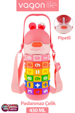 Vagonlife 430 ML Pipetli Çelik Termos Askılı Matematiği Sevdiren Su Matarası FFVGN-430ML30031