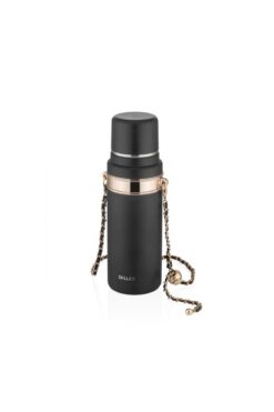 DILLER 700 ml Boyun Askılı Paslanmaz Çelik Pipetli 12 Saat Sıcak/Soğuk Termos Siyah Gold Zincirli