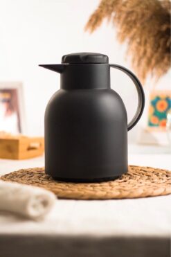 soi home 1 LT Isı Yalıtımlı Çay Ve Soğuk Su Termosu Siyah (12 Saat Sıcak Tutar& İçi Camdır)