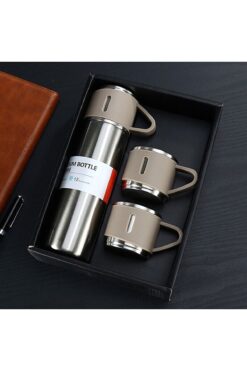 Lusso Shopping Paslanmaz Çelik 3 Bardaklı Vakumlu Termos Set 500 Ml, 5 Saate Kadar Isı Koruma Termos