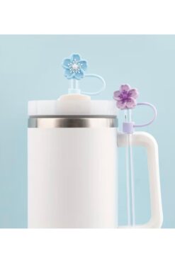 alisa 1 Adet Termos - Pipetli Bardaklar için Sevimli Çiçek Silikon Pipet Kapağı