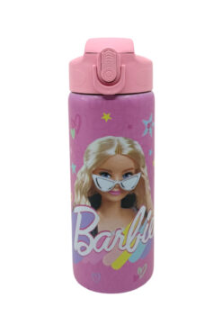 Barbie 600ml Desenli Lisanslı Pipetli Kilitlenebilir Kapak Paslanmaz Çelik Termos Matara