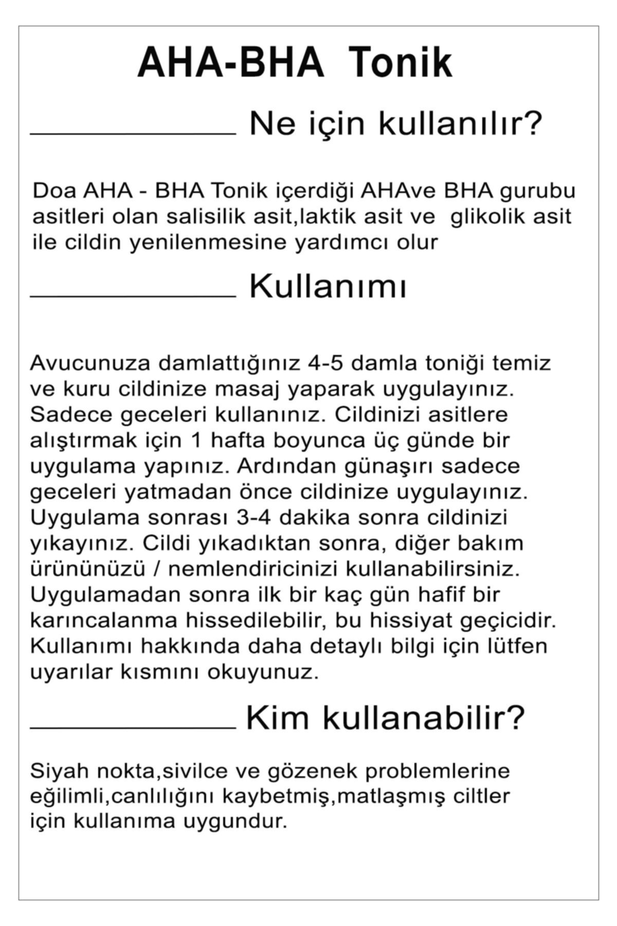 DOA KOZMETİK AHA-BHA %3 Tonik (%1 Salisilik, %1 Laktik, %1 Glikolik Asit) - Görsel 2