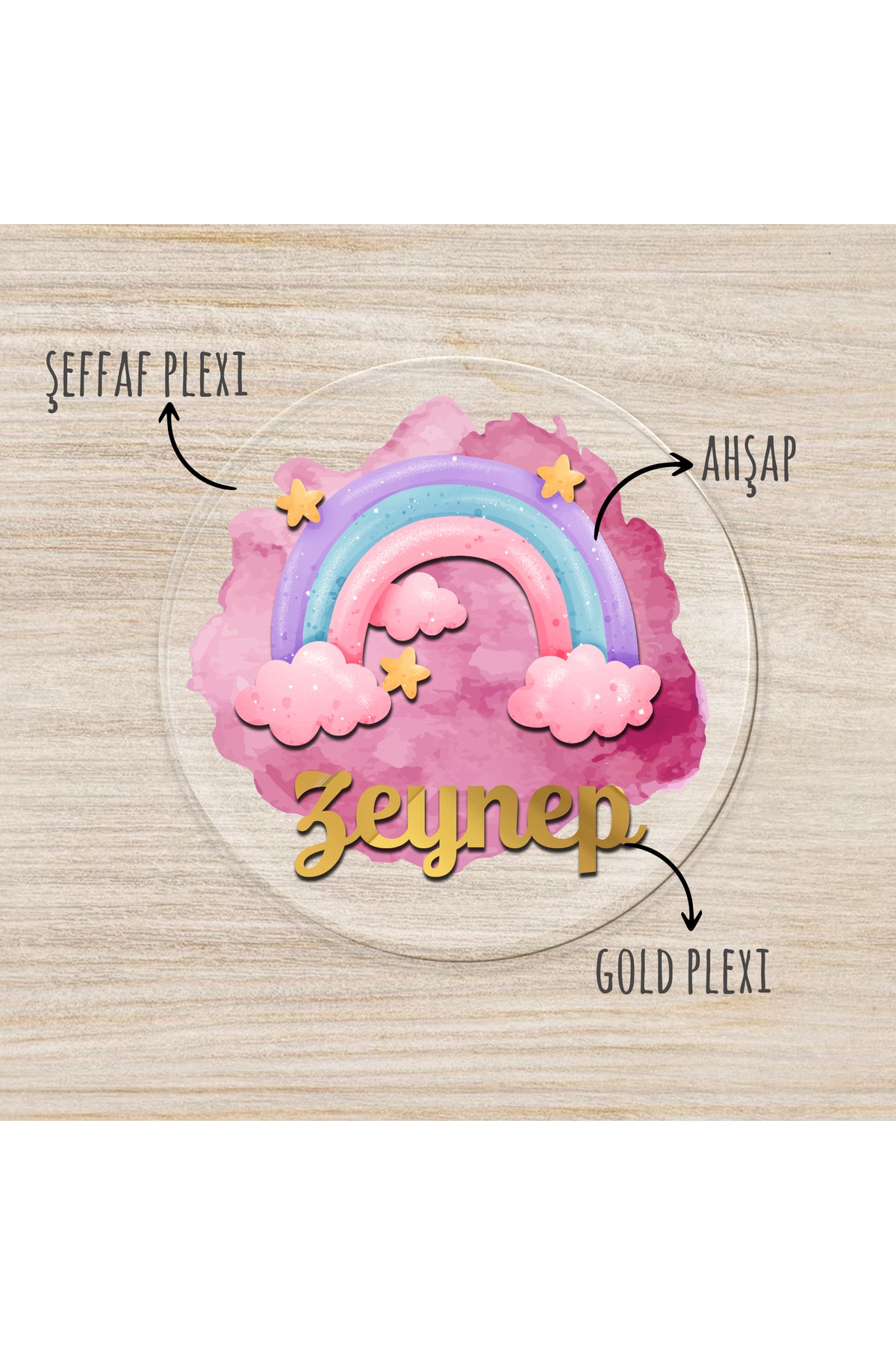 GRAFİLLİ DESİGN Şeffaf Pleksi Gökkuşağı Kabartma Figürlü Kartlı Bebek Doğum Günü Magnet 10 Adet - Görsel 2