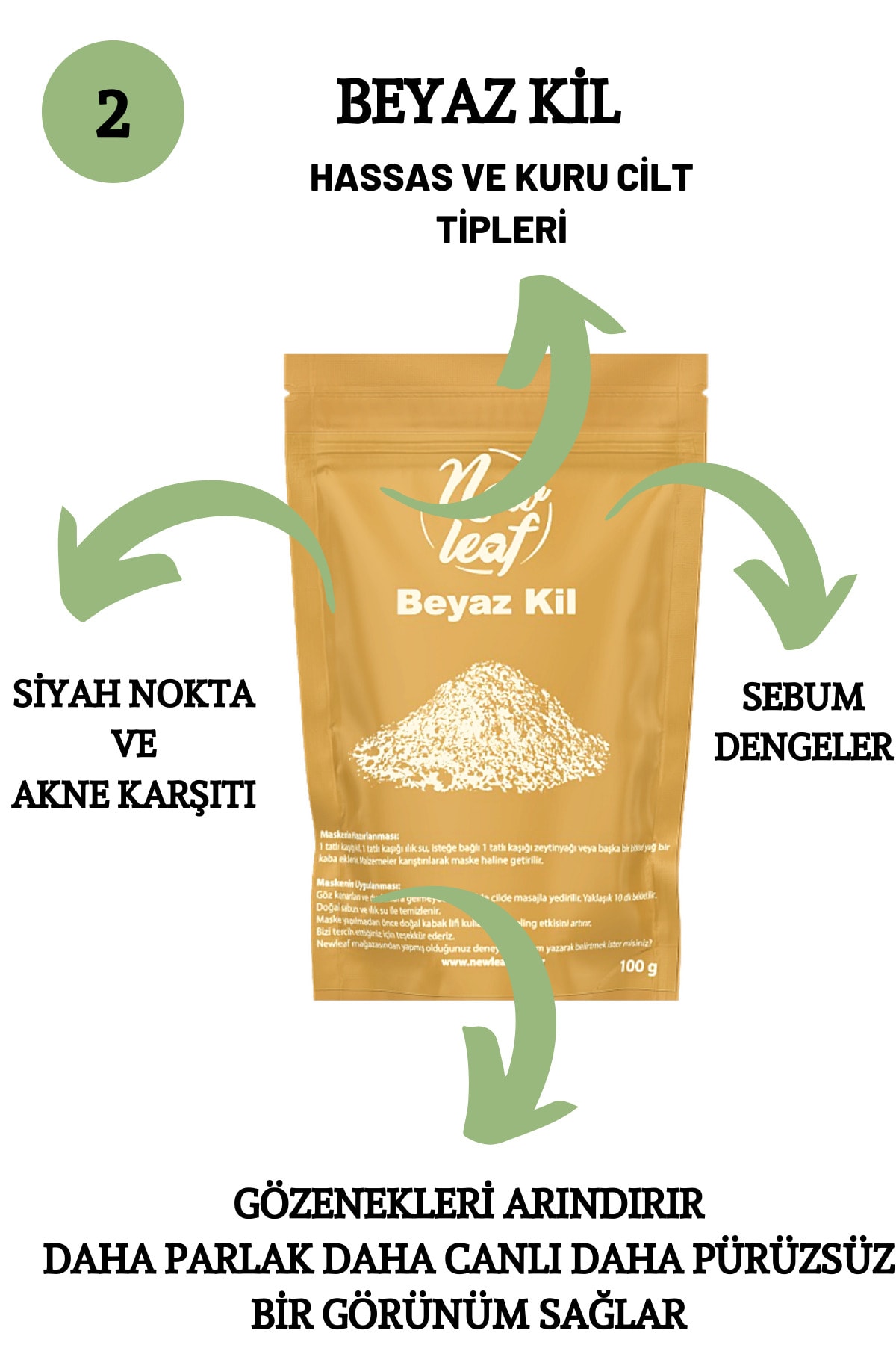 Newleaf 4'lü Arındırıcı Cilt Bakımı: Yeşil Kil 100 G Beyaz Kil 100 G Ruşur Taşı 4 Adet Ve Yüz Kabak Lifi - Görsel 3