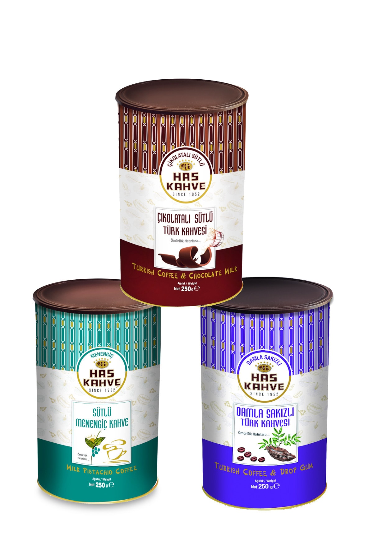 Has Kahve 3'lü Teneke 3*250 Gr (çikolatalı-damla Sakızlı-menengiçli Türk Kahvesi)