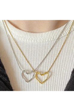 monalisatoka Kadın Gold/Gümüş Kalpli Düğüm Kolye 2 Adet